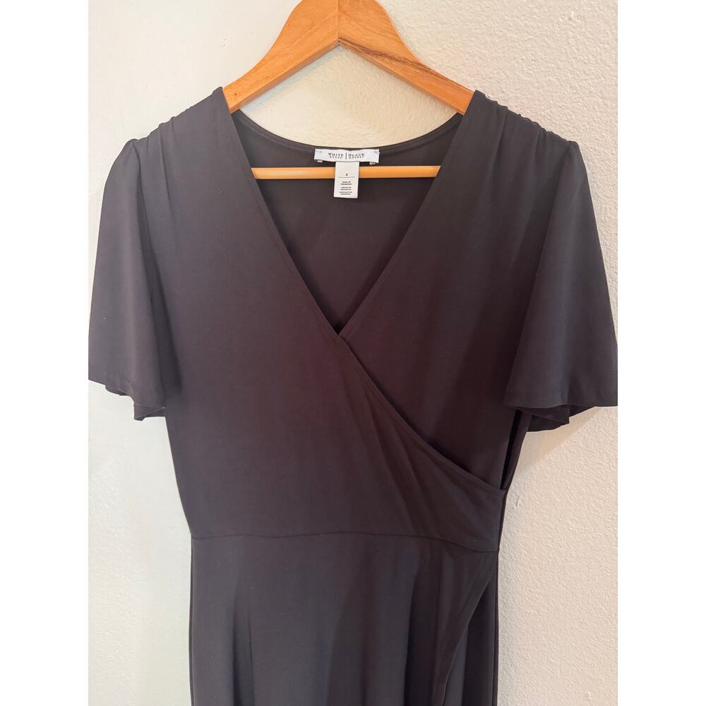 White House Black Market Black Faux Wrap Short Sleeve Dress Size 4 - Picture 5 of 9